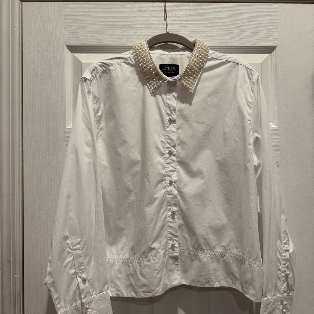 J. Crew Collection Garçon Pearl-Embellished White Blouse